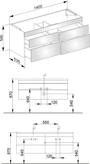 Keuco тумба подвесная под раковину с четырьмя выдвижными фронтами, edition 400, кашемир арт. 31562 450000