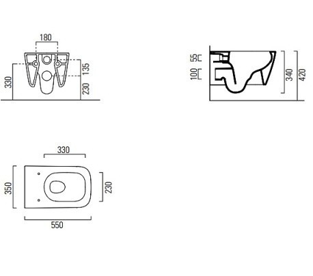 GSI Подвесной унитаз 35х55 см, Swirlflush, без крепежа в комплекте, безободковый, без сиденья, тихий смыв, Nubes - 961511