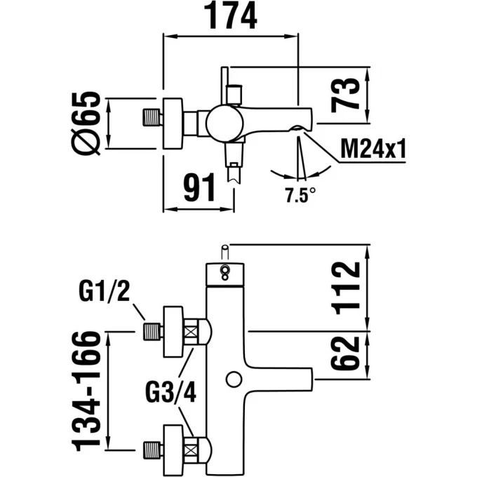 LAUFEN смеситель для ванны 150 мм, TWINPLUS - 3.2162.7.004.136.1