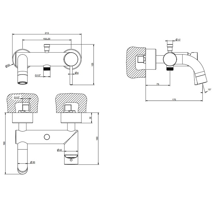 Gessi Смеситель для ванны, подвесной, с автоматическим переключателем ванна-душ, Emporio Via tortona, 18613#149 цвет: finox brushed nickel