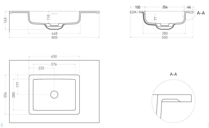 Salini раковина столешница 80x50, onda, 1402201mrf цвет: матовый белый