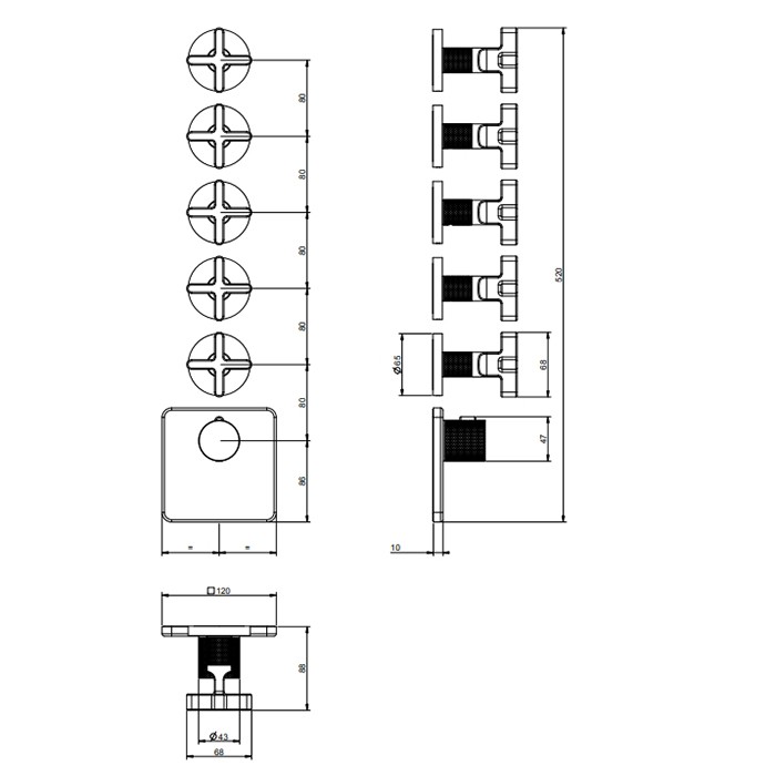 Gessi Смеситель для душа, термостатический, встраиваемый, резьба 3/4", Inciso, 58350#246 цвет: золото