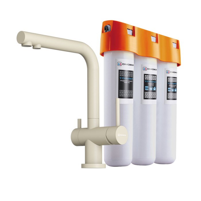 Omoikiri комплект смеситель+фильтр Nagano-BE-P + Pure drop Lite, ваниль арт. 4044.8028P