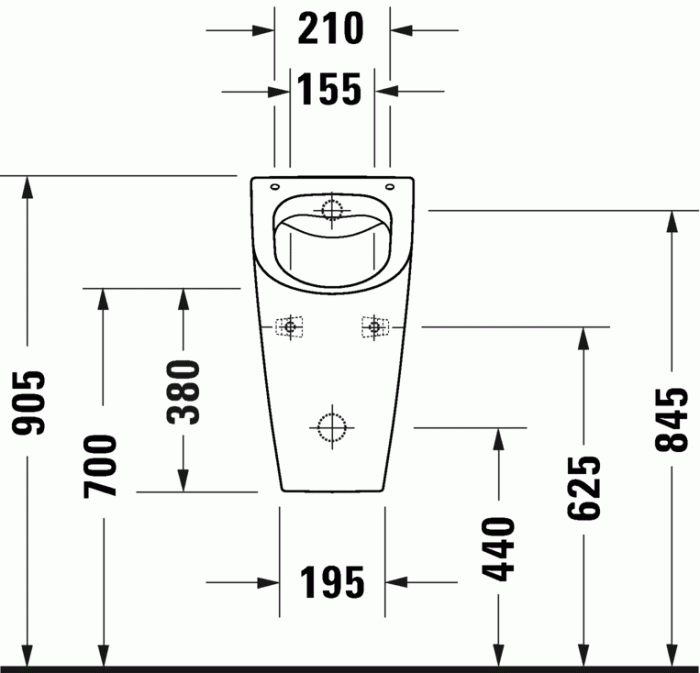 Duravit писсуар подвесной с "мушкой", с креплением, без смывного края rimless, me by starck, 2812300007 цвет: белый