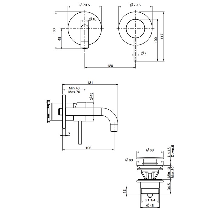 Fima Carlo Frattini cмеситель для раковины, встраиваемый, излив: 15см., spillo up, хром арт. f3051wx9cr