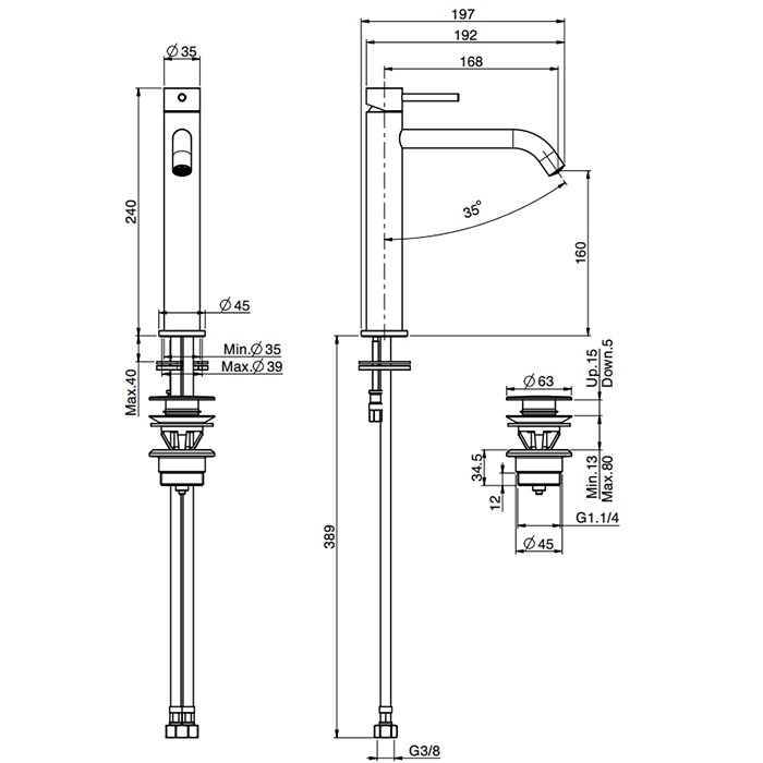 Fima Carlo Frattini смеситель для раковины, на 1 отв., высокий, с донным клапаном, spillo up, черный арт. f3031lxsns.1