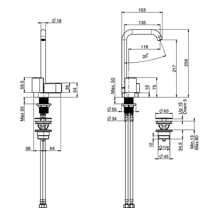 Fima Carlo Frattini смеситель для раковины, на 1 отверстие, поворотный, донный клапан click-clack, so, хром арт. f3171bcr s2cr s1cr