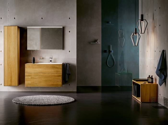 Keuco напольная тумба под умывальник, 1050х 800х535 мм отверстие справа 2 ящика фасад дуб, edition lignatur, арт. 33371 700223