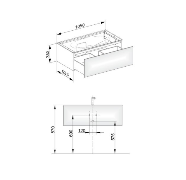 Keuco тумба подвесная под раковину с одним выдвижным фронтом, edition 11, кашемир арт. 31351 180000