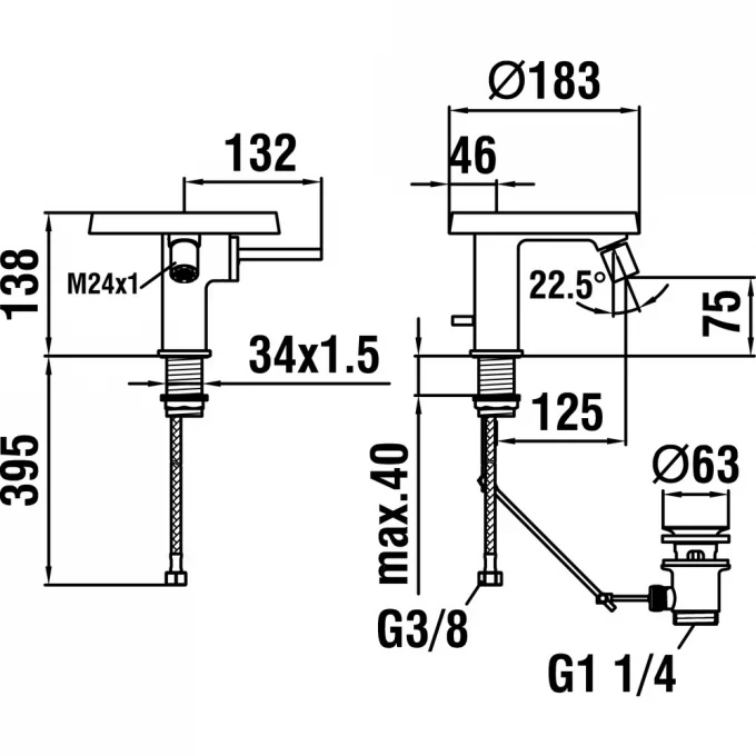 LAUFEN смеситель для биде с донным клапаном, KARTELL - 3.4133.1.004.111.1