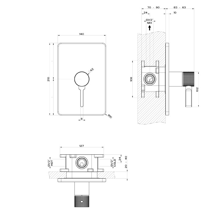 Gessi Встраиваемый однорычажный смеситель, картридж ?35 мм, одна позиция. цвет: black XL, Inciso, 58061#299 цвет: black xl