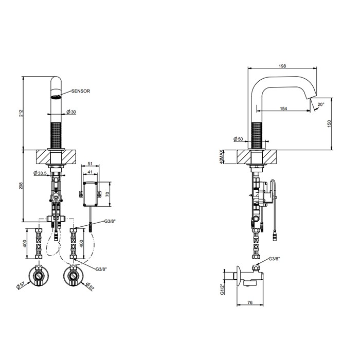 Gessi Смеситель для раковины, электронный, с кран-фильтром для регулировки температ и напора воды, выс излива 15cм, 316, 54281#707 цвет: black metal b