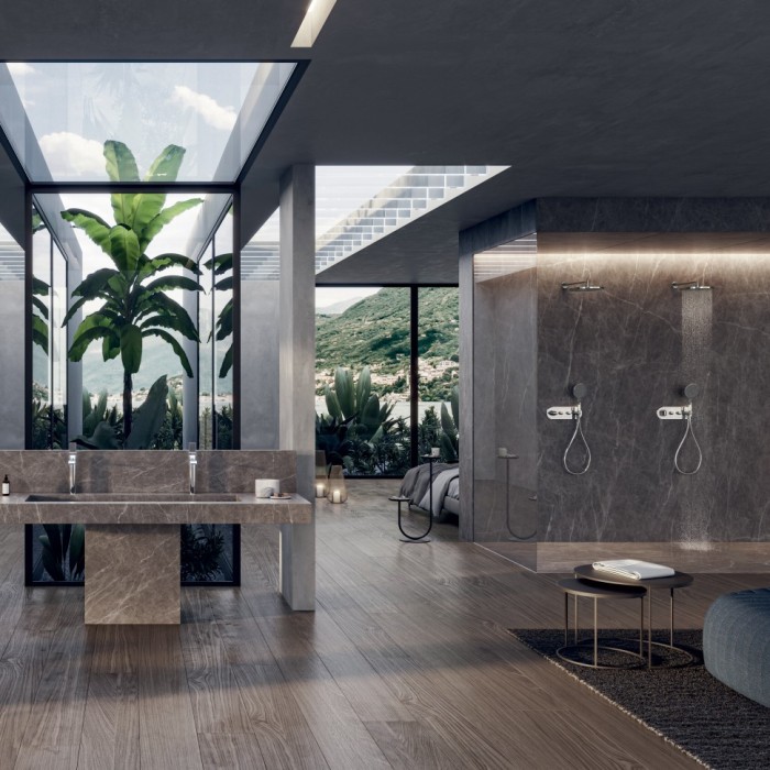 Bossini верхний душ 280 мм, с настенным кронштейном 400 мм, apice, серый арт. h70430i.045