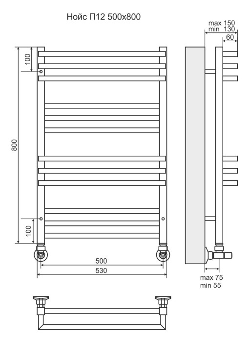 Terminus водяной полотенцесушитель нойс п12 500х800, люкс арт. 4630080268401