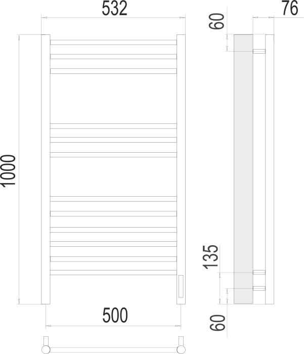 Terminus электрический полотенцесушитель аврора п12 500х1000 электро (sensor quick touch), электрика люкс арт. 4670078527226