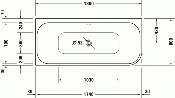 Duravit акриловая ванна happy d2 plus 1800 х 800 c двумя наклонами для спины, happy d.2 plus, 700449800000000 цвет: белый/графит супер матовый