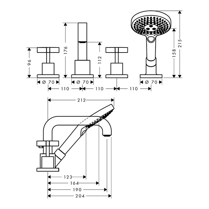 AXOR смеситель на край ванны, монтаж на плитку, Citterio, шлифованная медь арт. 39453950