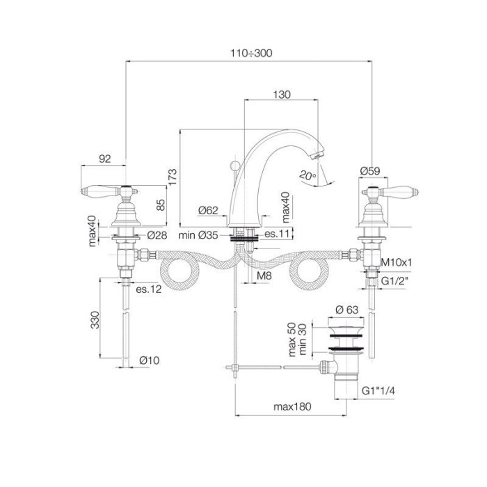 Fima Carlo Frattini смеситель для раковины на 3 отверстия, herend, хром арт. f5421cr