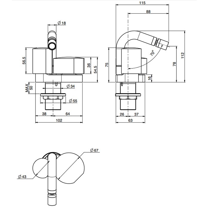 Fima Carlo Frattini смеситель для биде двухкомандный, на 1 отверстие, с донным клапаном click-clack, so, хром арт. f3172cr s2cr s1cr