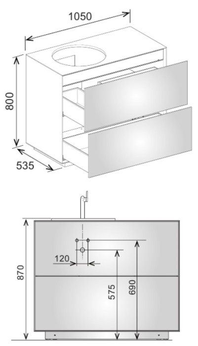 Keuco напольная тумба под умывальник, 1050х 800х535 мм отверстие слева 2 ящика фасад из венецианского дуба, edition lignatur, арт. 33371 750123