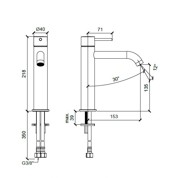 Смеситель для раковины на 1 отверстие, высокий h218 мм, излив 153 мм, без донного клапана, Almar Round, оружейный металл арт. E214001.GM