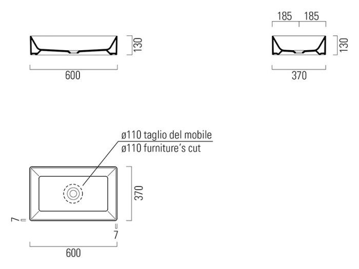GSI Раковина накладная 60х37х13 см, extraglaze, санфаянс, Kube-x - 945311
