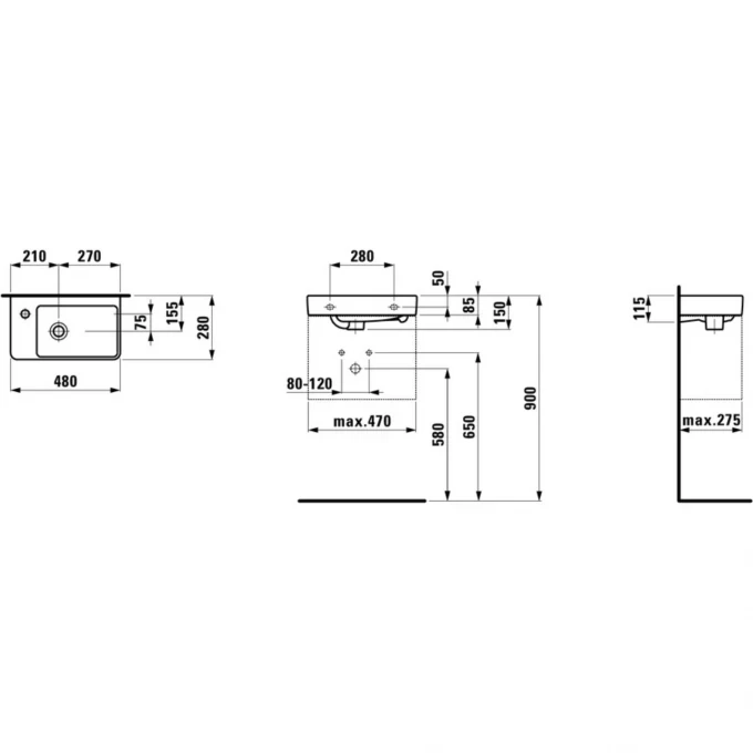 LAUFEN раковина подвесная 48x28 (левая), PRO S - 8.1595.5.000.104.1