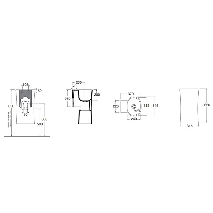 Azzurra раковина 35х37х62см., подвесная, без отв., в комплекте с крепежом, Azzurra, LALS035370N0AN цвет: antracite