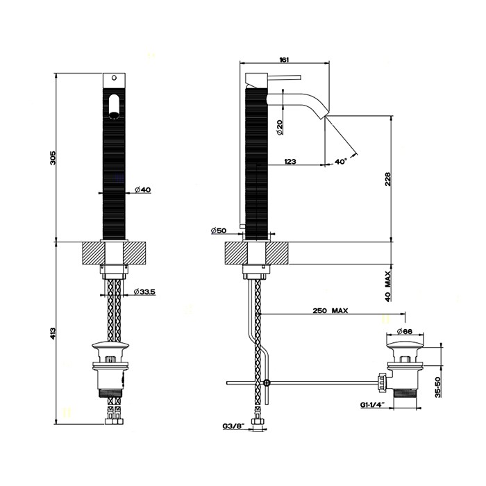 Gessi Смеситель однорычажный высокий с донным клапаном, Trame, 54304#239 цвет: шлифованная сталь
