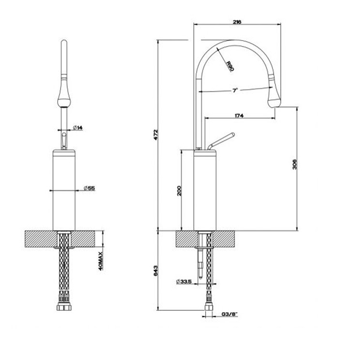 Gessi Смеситель для раковины на 1 отверстие, высокий, излив 174мм R=90, Goccia, 33608#299 цвет: черный
