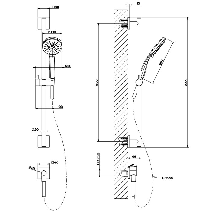 Gessi Душевой гарнитур, с ручным душем, на 3 позиции, шланг 1,5м и вывод воды, Emporio shower, 47320#031 цвет: хром