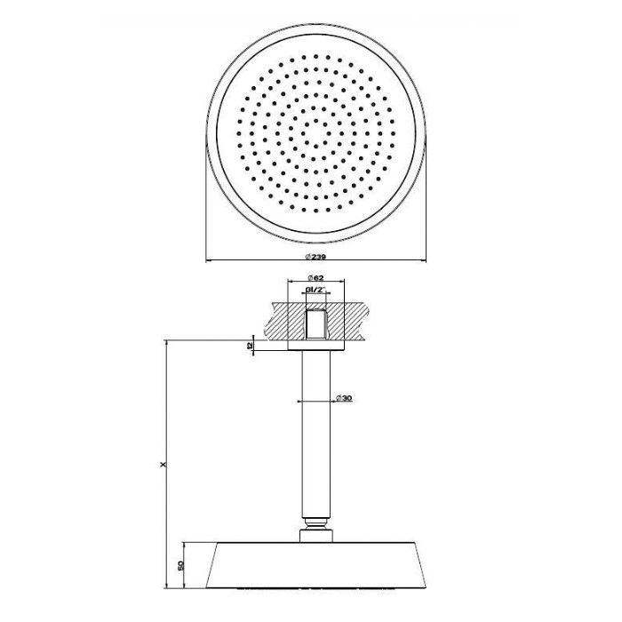 Gessi Душевая головка потолочная, высота изготавливается под заказ, с защитой от известкового налёта, Cono, 45150#031 цвет: хром