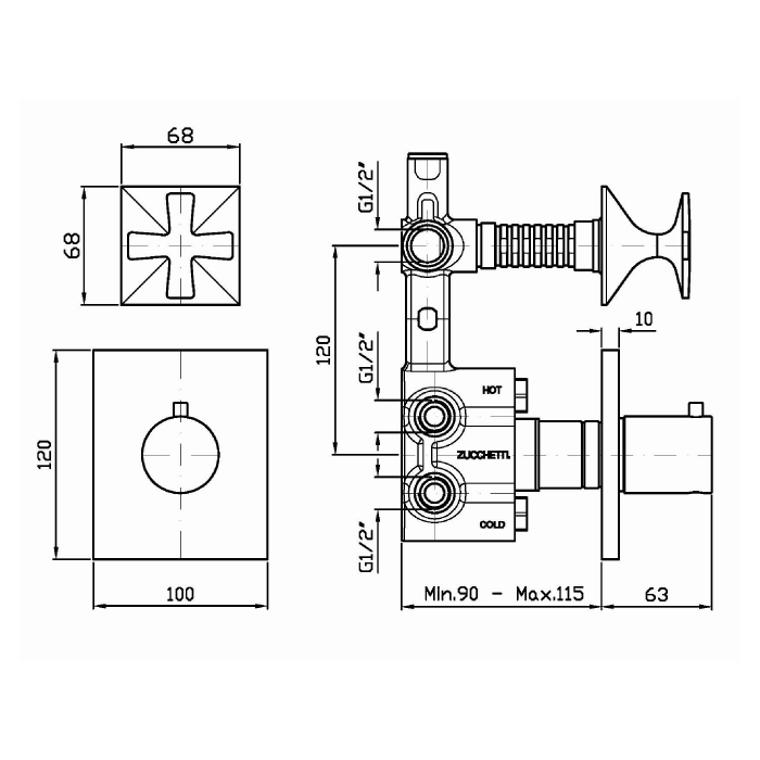 Zucchetti встроенный термостатический смеситель с запорным клапаном, bellagio, хром арт. zb1659