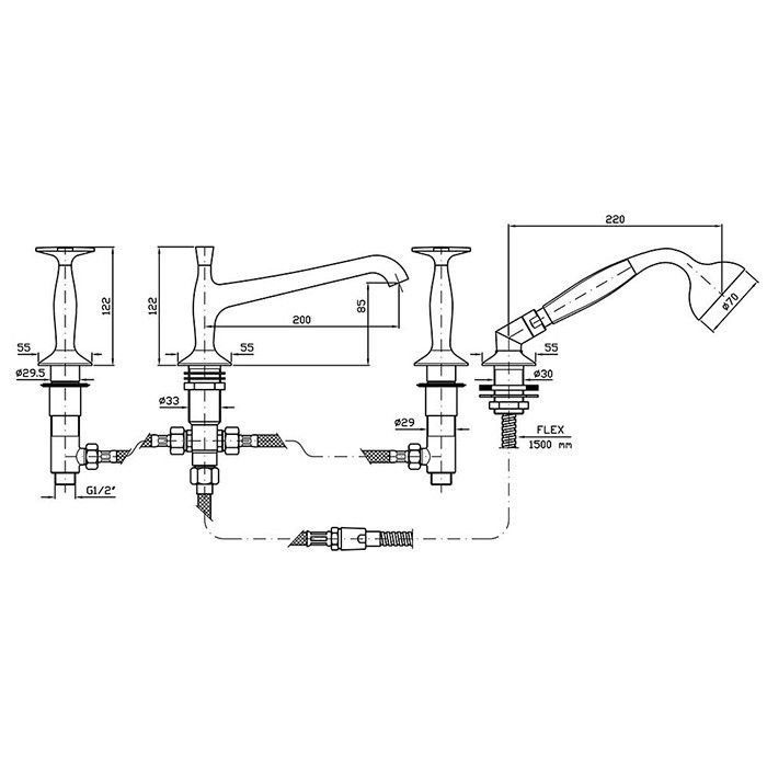 Zucchetti смеситель на борт ванный, на 4 отв., с ручным душем, bellagio, золото арт. zb1441.c40