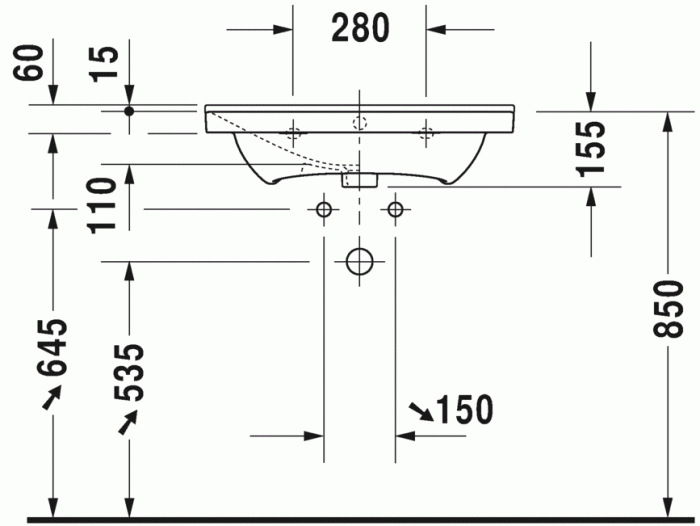 Duravit раковина подвесная 125х49см, p3 comforts, 2332650000 цвет: белый