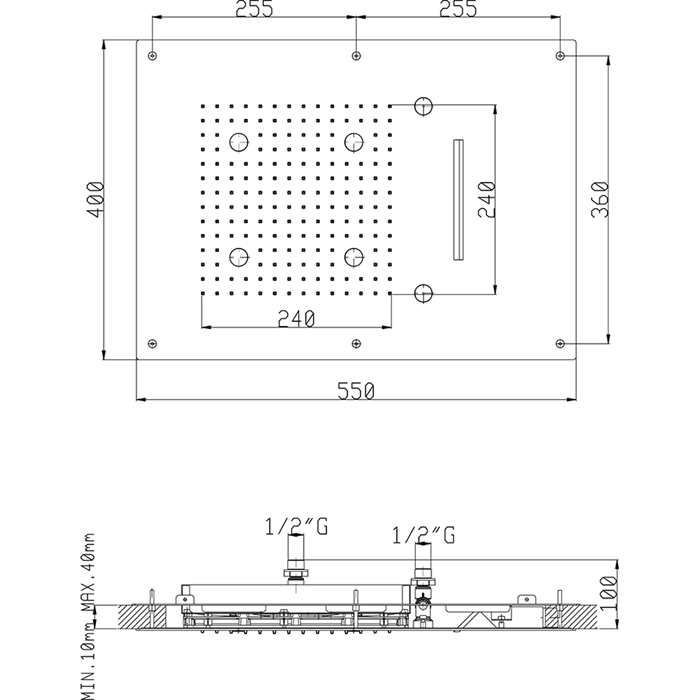 Cisal верхний душ 55х40см zs027070d2 zen shower, цвет: нержавеющая сталь
