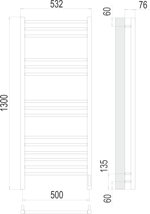 Terminus электрический полотенцесушитель аврора п15 500х1300 электро (sensor quick touch), электрика люкс арт. 4670078527233