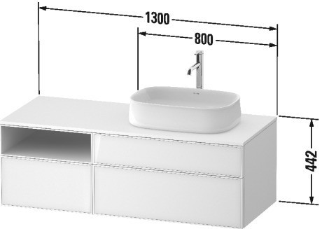 Duravit тумба подвесная с вырезом под раковину справа 550 мм х 1300 мм х 442 мм, zencha, ze4829030840000 цвет: натуральный дуб/белый суперматовый