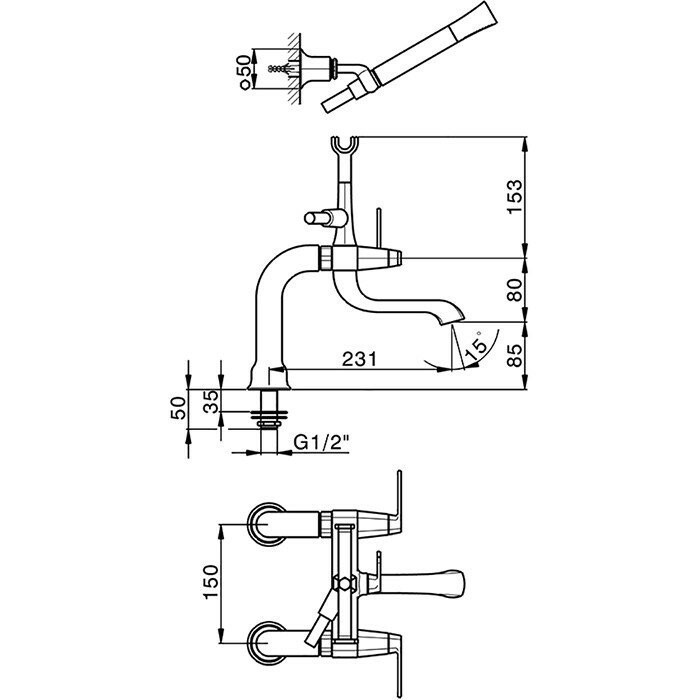 Cisal смеситель на борт ванны двухрычажный, с душевым комплектом cf0000907c cherie, цвет: золото