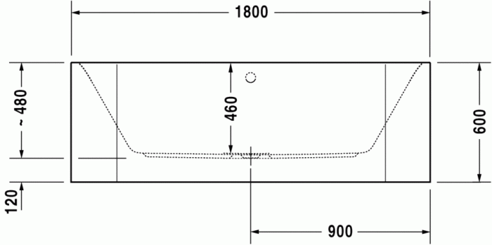Duravit акриловая ванна happy d2 1800 х 800 пристенный вариант, c двумя наклонами для спины, happy d.2, 700318000000000 цвет: белый