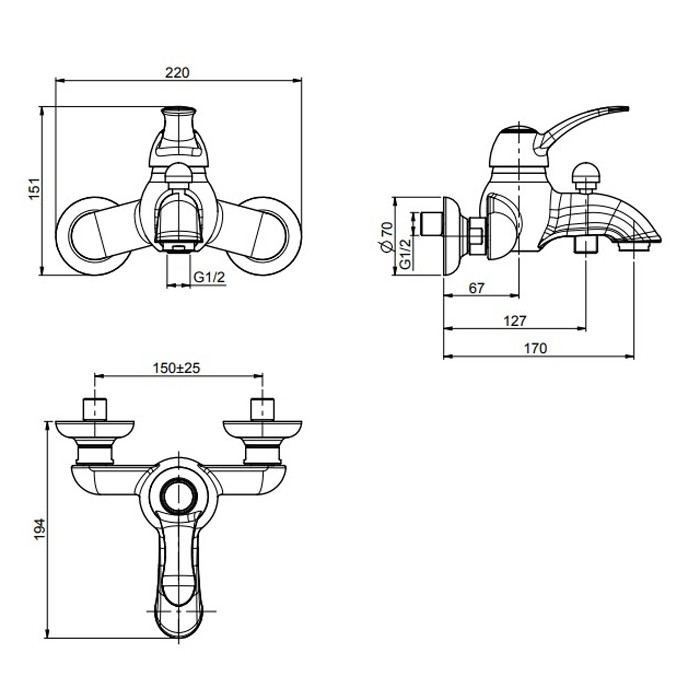 Fima Carlo Frattini смеситель на борт ванны, lamp, хром арт. f3304/1cr