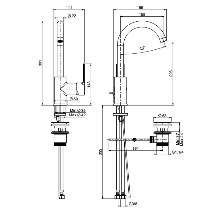 Fima Carlo Frattini смеситель для раковины, вращающийся излив, с донным клапаном, mast, золото арт. f3151or