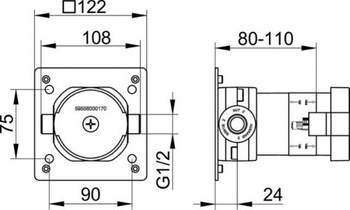 Keuco встраиваемая функциональная часть для переключателя на 2 потребителя с выводом для шланга, ixmo, арт. 59556 000170