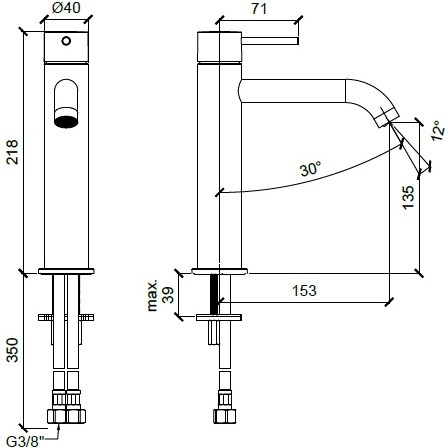 Смеситель для раковины на 1 отверстие, высокий h218 мм, излив 153 мм, без донного клапана, Almar Round, латунь арт. E214001.HB