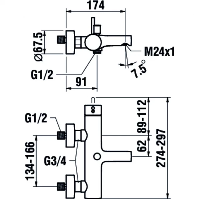 LAUFEN однорычажный смеситель для ванны без ручного душа и гибкого душевого шланга, TWINPLUS - 3.2162.7.004.400.1
