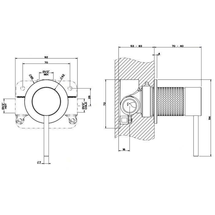 Gessi Встраиваемый однорычажный смеситель, на 1/2", картридж ?35мм,одна позиция, Cesello, 54419#239 цвет: шлифованная сталь