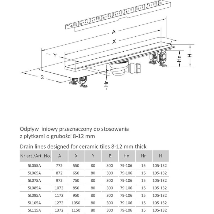 Radaway душевой лоток 55 с решеткой rain, RadаDrain - 5L055A/5R055R