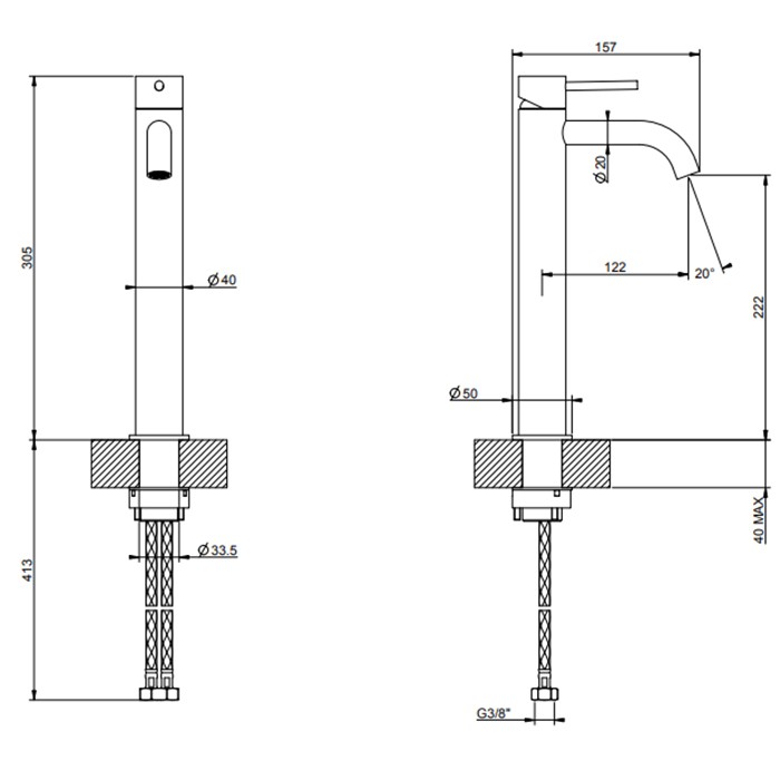 Gessi Смеситель для раковины, на 1 отв., высокий, h: 305мм, излив: 123мм, 316, 54009#707 цвет: brushed black metal pvd