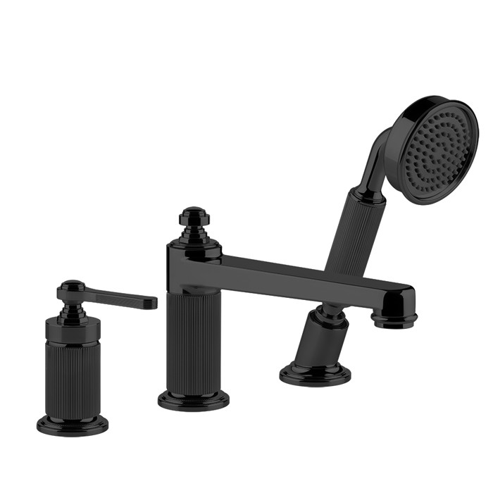 Gessi Смеситель для установки на борт ванны на 3 отверстия, однорычажный, с ручным душем и шлангом 1500 мм., Venti20, 65037#299 цвет: черный матовый