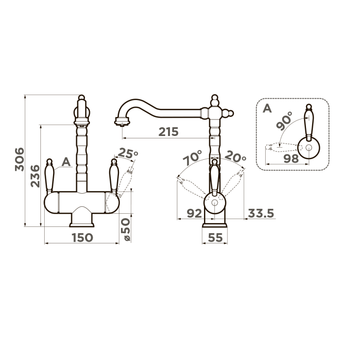 Omoikiri смеситель для кухни Amagasaki-SI латунь/античное серебро арт. 4994045